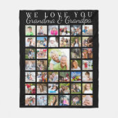 モダン祖父母フォトコラージュ黒 フリースブランケット (正面)