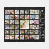 モダン祖父母フォトコラージュ黒 フリースブランケット (正面(横))