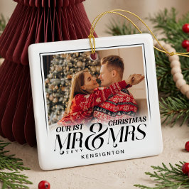 モダン私たちの初めてのクリスマスMR&MRS結婚記念写真 セラミックオーナメント