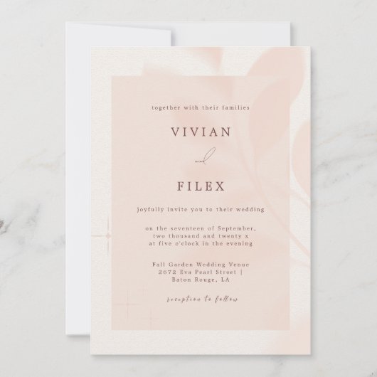 モダン秋のピンクフローラ離れシャド結婚ウ 招待状 (正面)