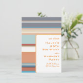 モダン秋の収穫 35歳の誕生日 カラフルなストライプ 招待状 (スタンド正面)