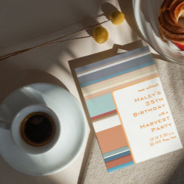 モダン秋の収穫 35歳の誕生日 カラフルなストライプ 招待状