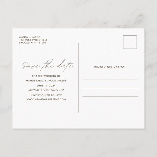 モダン秋の結婚式写真Boho日付を保存 案内ポストカード (裏面)