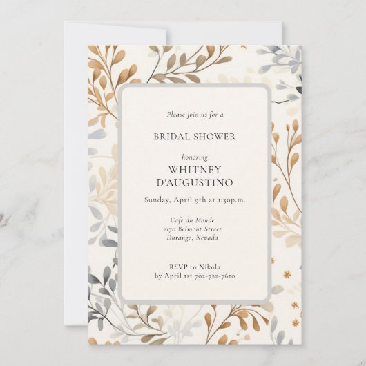 モダン秋の葉のブライダルシャワーオールインワン 招待状 (正面)