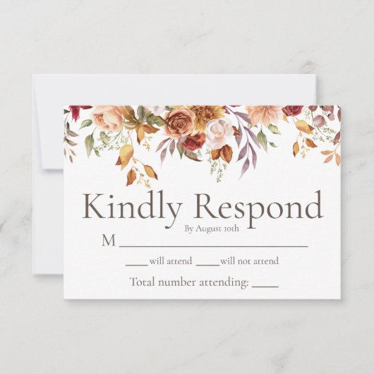 モダン秋の葉フローラ結婚式RSVPカード サンキューカード (正面)