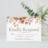 モダン秋の葉フローラ結婚式RSVPカード サンキューカード (スタンド正面)