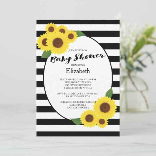 モダン秋ひまわりベビーシャワー招待状 招待状 (スタンド正面)