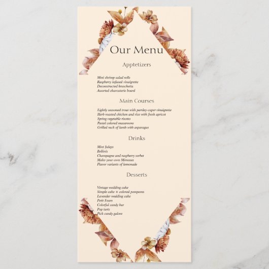 モダン秋オレンジボー結婚ホのディナーメニュー メニュー (正面)