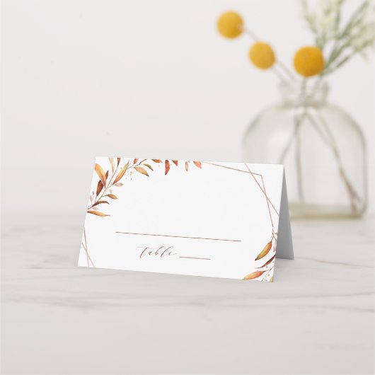 モダン秋グリーニ素朴ー幾何結婚品 プレイスカード (正面)