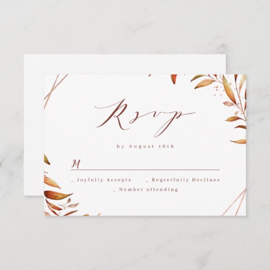 モダン秋グリーニ素朴ー幾何結婚品 出欠カード (正面/裏面)