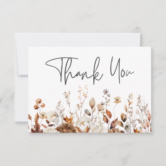モダン秋ニュートラルフローラフレ結婚ーム サンキューカード (正面)