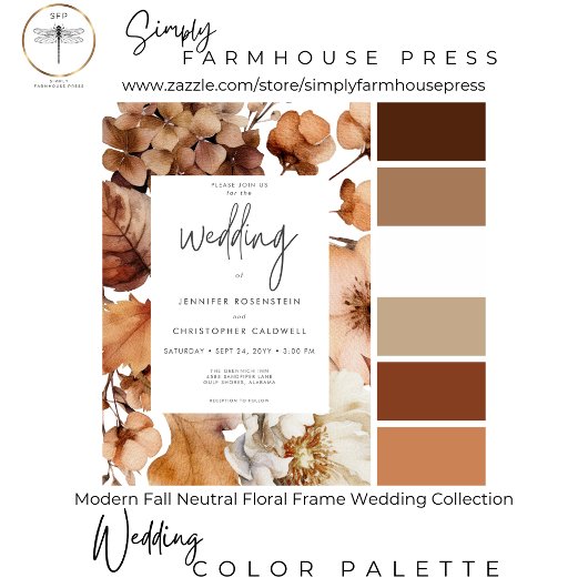 モダン秋ニュートラルフローラフレ結婚ーム サンキューカード