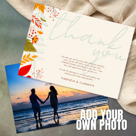 モダン秋ブライトシンプルフローラアイボリー結婚の サンキューカード