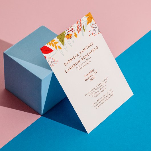 モダン秋ブライトシンプルフローラ写真結婚の 招待状