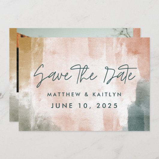 モダン秋水彩抽象芸術結婚写真 セーブザデート (正面/裏面)