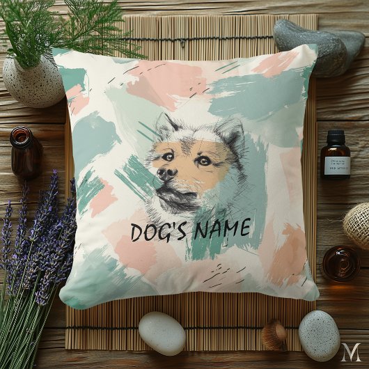 モダン秋田犬の肖像画 - 抽象的なパステルアート クッション