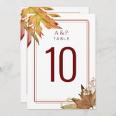 モダン秋紅葉結婚のテーブル番号 (正面/裏面)