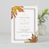 モダン秋紅葉、庭園の結婚式金ゴールド 箔招待状 (立ち正面)
