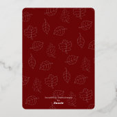 モダン秋紅葉、庭園の結婚式金ゴールド 箔招待状 (裏面)