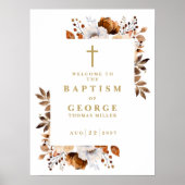 モダン秋素朴フローラバプテスムウェルカムサイン ポスター (正面)