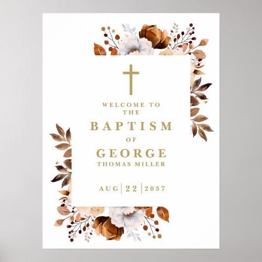 モダン秋素朴フローラバプテスムウェルカムサイン ポスター (正面)