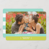 モダン移動発表を縞で飾ります 案内状 (正面/裏面)