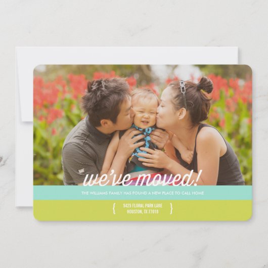 モダン移動発表を縞で飾ります 案内状 (正面)