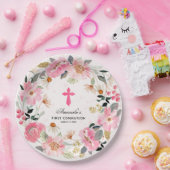 モダン第1コミューニオンピンクフローラ女子 ペーパープレート (パーティー)