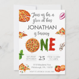 モダン第1期ピザファースト誕生日 招待状