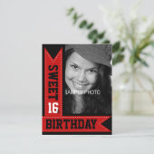 モダン第16誕生日レッドリボン 招待状 (スタンド正面)