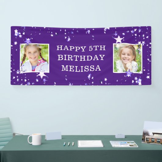 モダン第5誕生日パープルスターズ写真名 横断幕 (トレードショー)