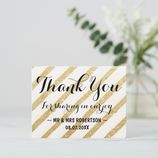 モダン筆のストライプ金ゴールド感謝してい。 ポストカード (スタンド正面)