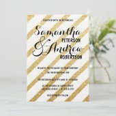 モダン筆ストライプ金ゴールド結婚の 招待状 (スタンド正面)