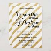 モダン筆ストライプ金ゴールド結婚の 招待状 (正面/裏面)