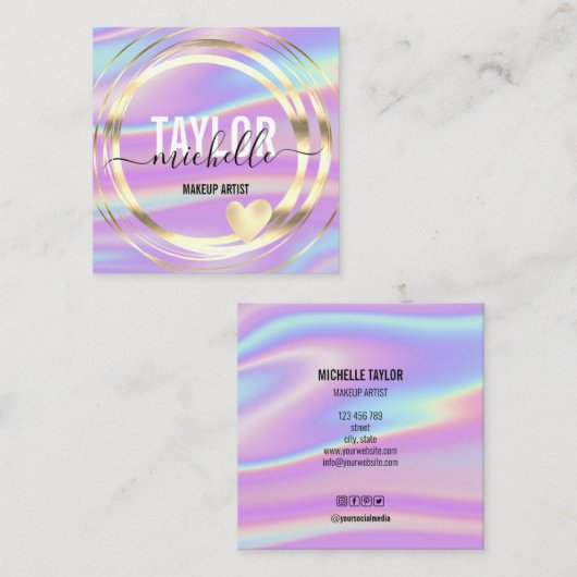 モダン筆跡ホログラフィグリッタースクエア事業 スクエア名刺 (正面/裏面)