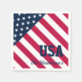 モダン米国国旗のファミリ名 スタンダードカクテルナプキン (正面)