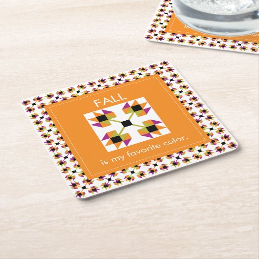 モダン紅葉キルトパターン スクエアペーパーコースター (アングル)