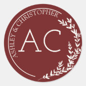 モダン紅葉フレーム赤結婚色 ラウンドシール (正面)