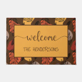 モダン紅葉モノグラム名ようこそ ドアマット (正面)