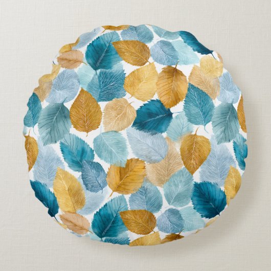 モダン紅葉水彩継ぎ目なしパターン ラウンドクッション (正面)