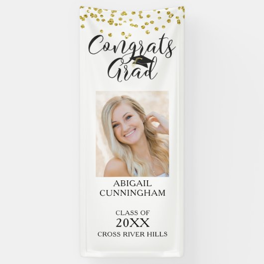 モダン紙吹雪スクリプトおめでとうGRADフォトドア 横断幕 (縦)