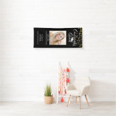 モダン紙吹雪スクリプトおめでとうGRADフォトブラック 横断幕 (インサイチュ)