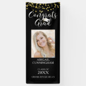 モダン紙吹雪スクリプトおめでとうGRADフォトブラック 横断幕 (縦)