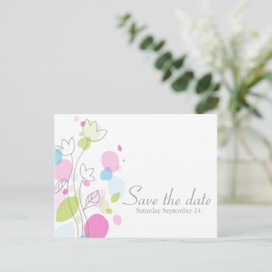 モダン紙吹雪フラワー花びらは日付カードを保存 案内ポストカード (スタンド正面)