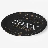 モダン紙吹雪ブラック金ゴールド2024年卒業 ペーパープレート (アングル)