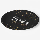 モダン紙吹雪ブラック金ゴールド2024年卒業 ペーパープレート (アングル)