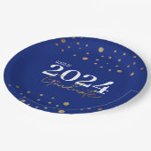 モダン紙吹雪ブルー金ゴールド2024年卒業 ペーパープレート (アングル)
