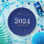 モダン紙吹雪ブルー金ゴールド2024年卒業 ペーパープレート (パーティー)
