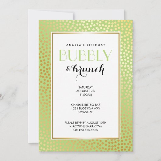モダン紙吹雪水玉模様ライム金ゴールド 招待状 (正面)