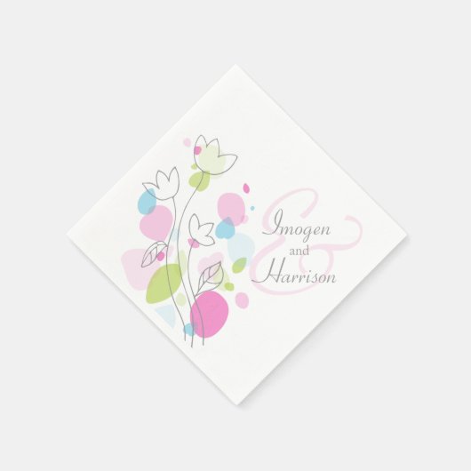 モダン紙吹雪結婚の花 スタンダードカクテルナプキン (角)